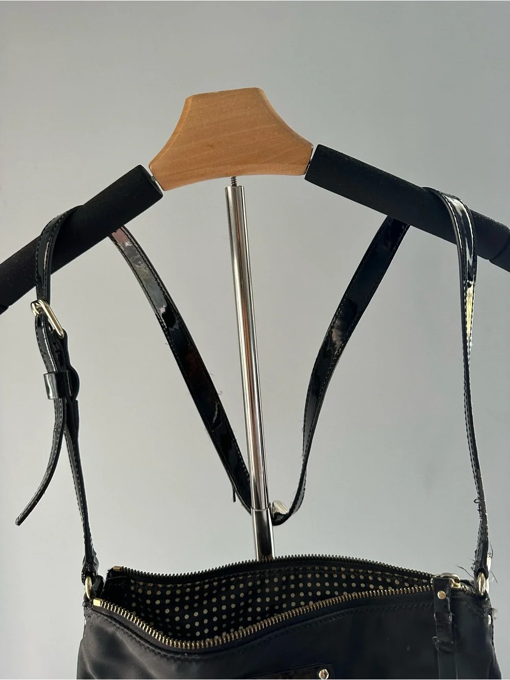 kate spade Black Nylon Shoulder Bag with Patent Trim